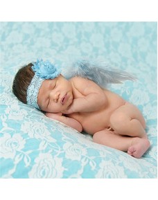 Sky Blue Angle Wings & Flower Headband set for Photography Props